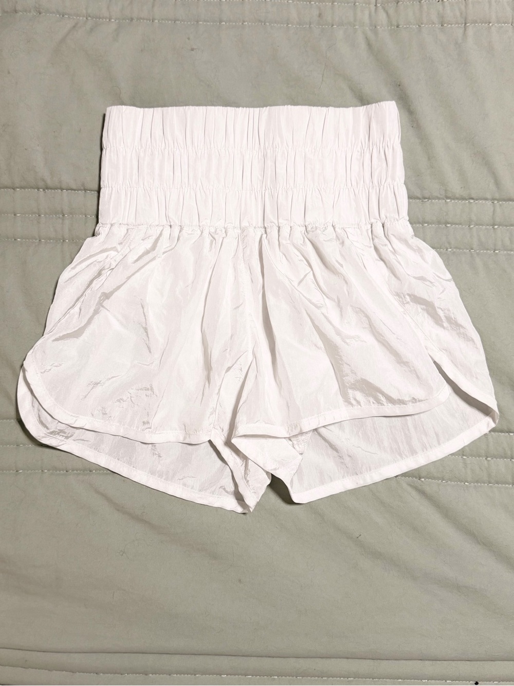 FP Movement by Free People White Smocked High-Waist Athletic Shorts